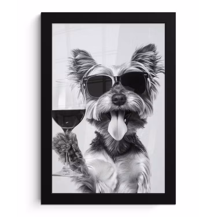 Hondje - Wijnglas - Zonnebril - Enthousiast fotolijst zwart zonder passe partout klein -3d