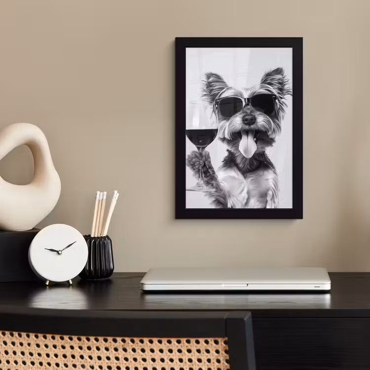 Hondje - Wijnglas - Zonnebril - Enthousiast fotolijst zwart zonder passe partout klein -sfeer1