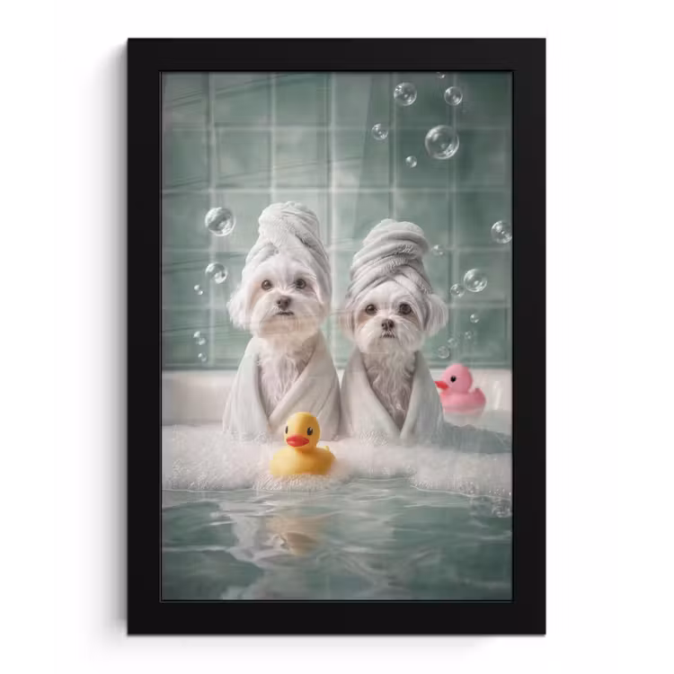 Hondjes - Badkuip - Badeendjes - Handdoeken fotolijst zwart zonder passe partout klein -3d