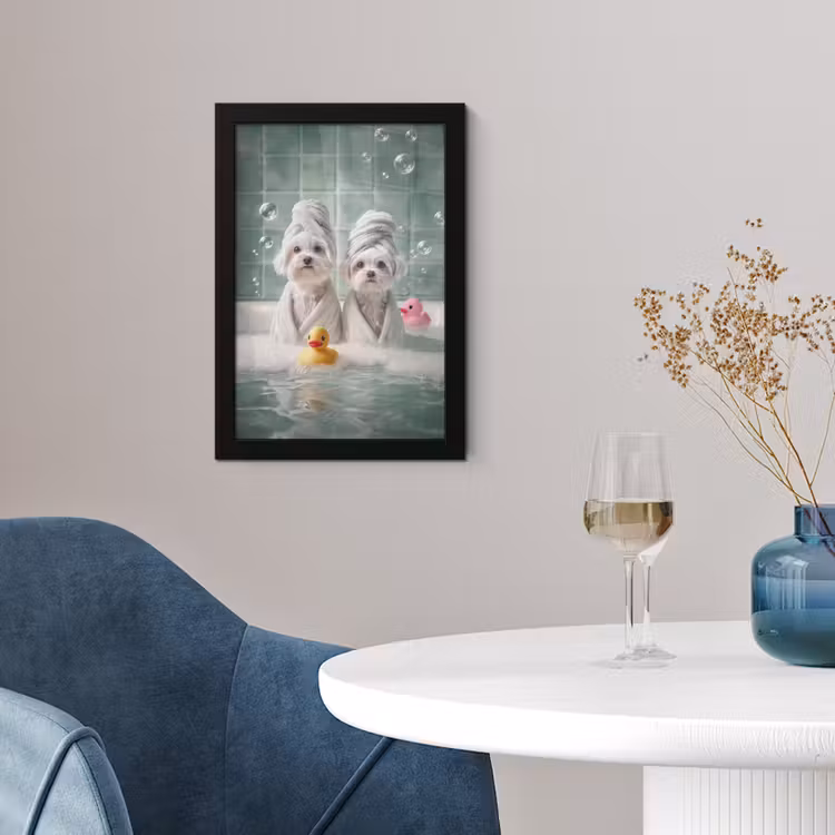Hondjes - Badkuip - Badeendjes - Handdoeken fotolijst zwart zonder passe partout klein -sfeer4