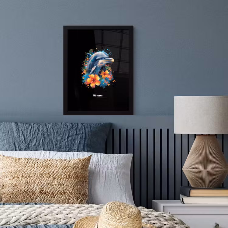 Dolfijn te midden van graffiti bloemen fotolijst zwart zonder passe partout klein -sfeer3