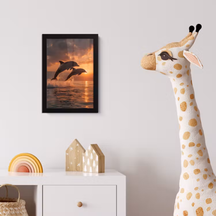 Dolfijnen - Zee - Realistisch fotolijst zwart zonder passe partout klein -usfeer4_kinderkamer