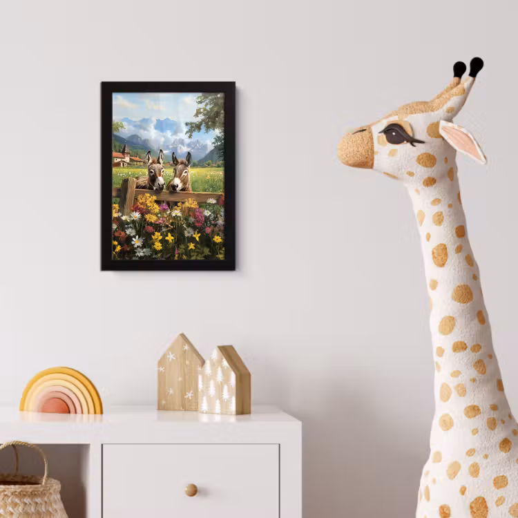 Ezels - Bloemen - Zomers fotolijst zwart zonder passe partout klein -usfeer4_kinderkamer