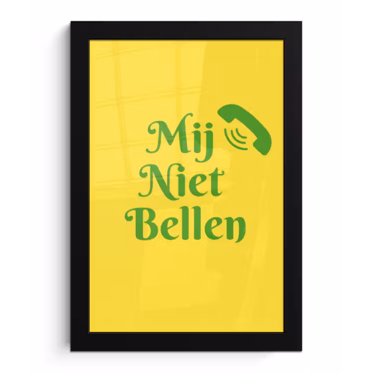 Mij niet bellen - Telefoon - Geel fotolijst zwart zonder passe partout klein -3d
