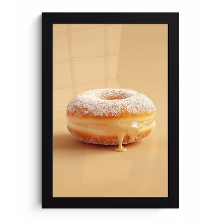 Donut - Romig - Poedersuiker - Beige fotolijst zwart zonder passe partout klein -3d