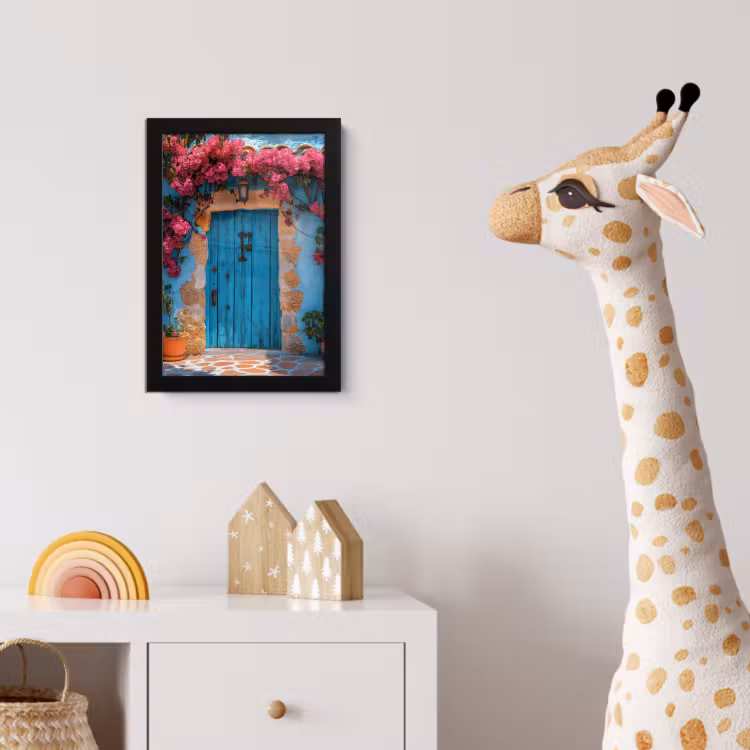 Deur - Hout - Bloemen - Blauw fotolijst zwart zonder passe partout klein -usfeer4_kinderkamer