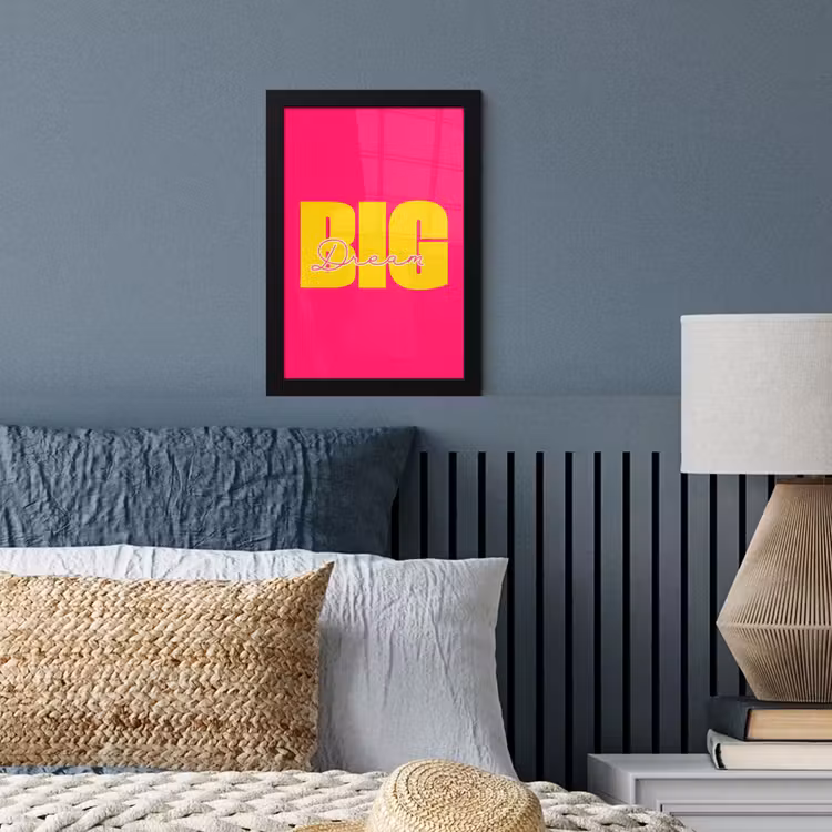 Dream big - Roze - Geel - Minimalistisch fotolijst zwart zonder passe partout klein -sfeer3
