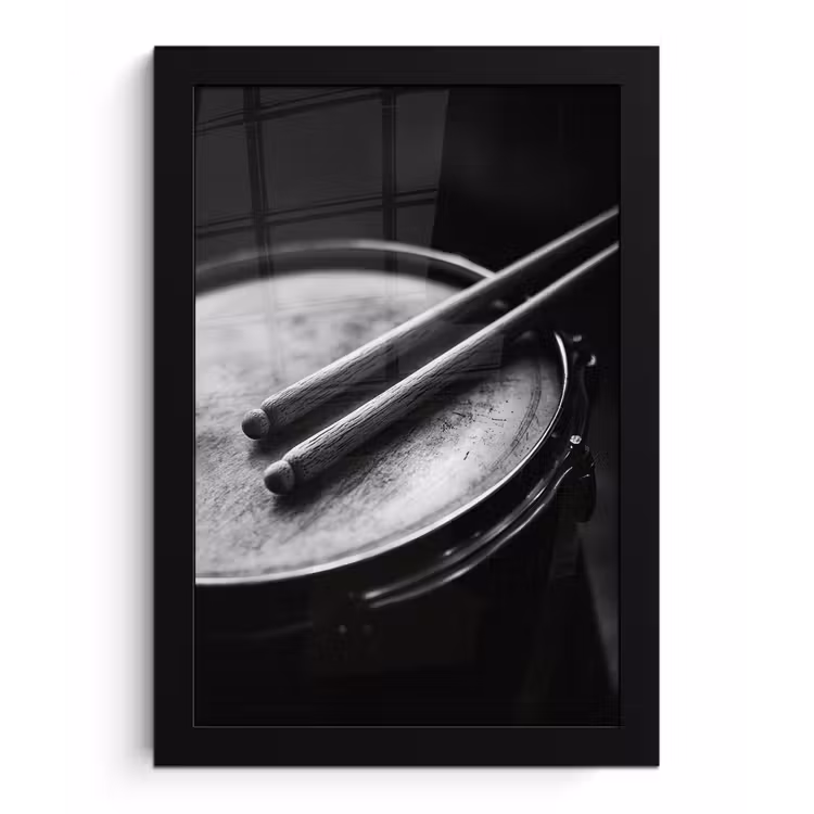 Trommel - Close-up - Drumstokken - Zwart fotolijst zwart zonder passe partout klein -3d