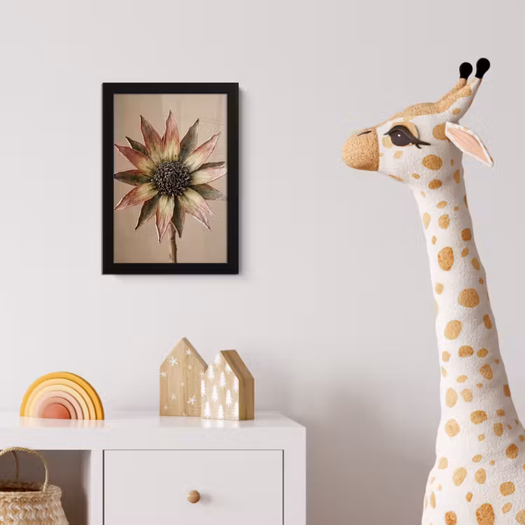 Droogbloem - Protea - Vintage - Beige - Rustiek fotolijst zwart zonder passe partout klein -usfeer4_kinderkamer