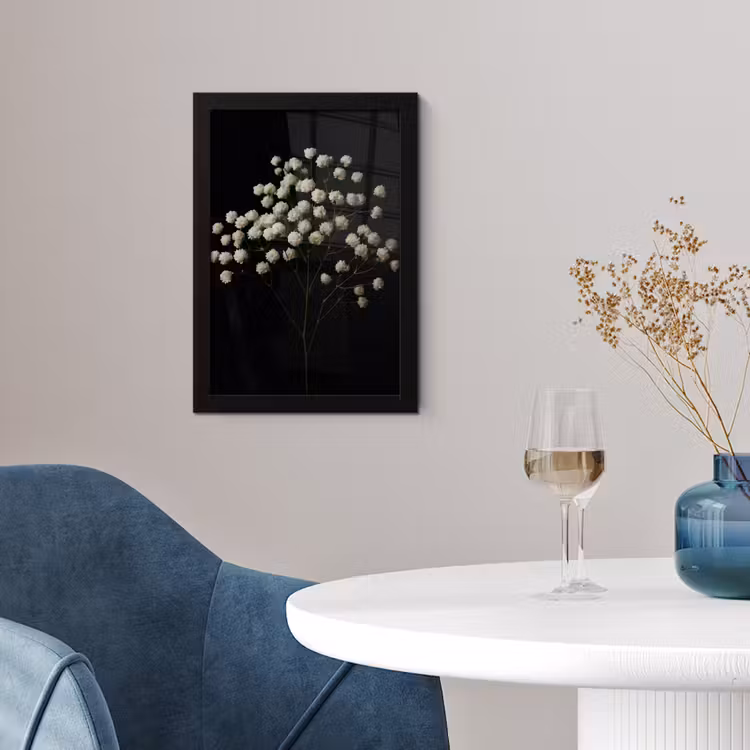 Gipskruid - Bloemetjes - Wit - Minimalistisch fotolijst zwart zonder passe partout klein -sfeer4