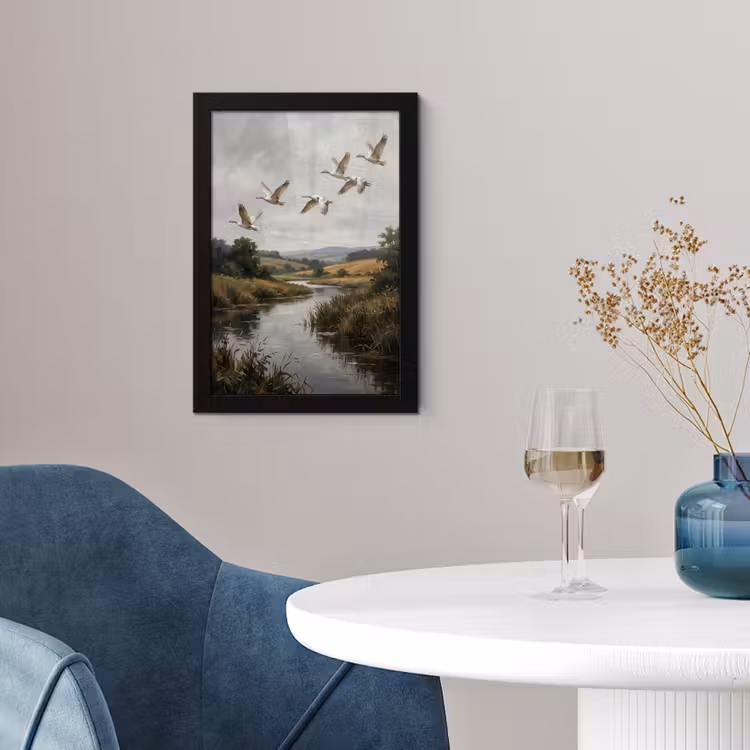 Eenden - Rivier - Landschap - Vlucht - Nostalgisch fotolijst zwart zonder passe partout klein -sfeer4