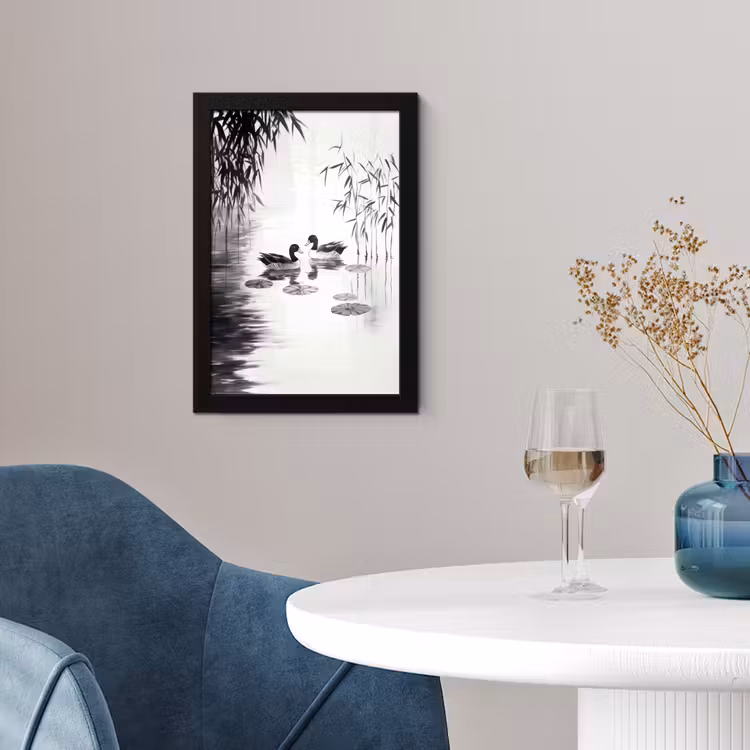 Eenden - Waterlelies - Riet - Zwart fotolijst zwart zonder passe partout klein -sfeer4