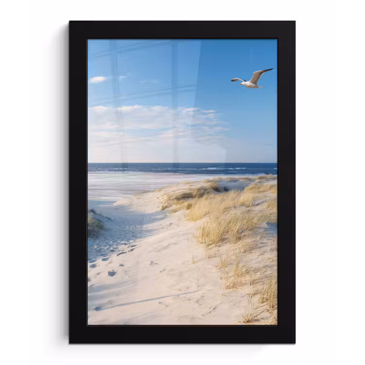 Duin - Meeuw - Strand - Zee - Zon fotolijst zwart zonder passe partout klein -3d