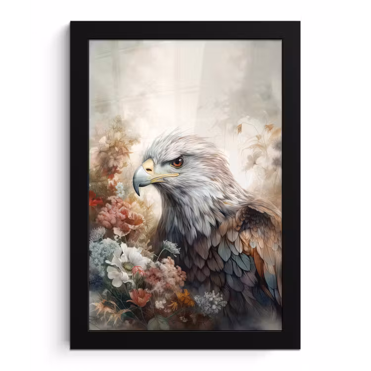 Arend - Adelaar - Vogel - Bloemen - Natuur fotolijst zwart zonder passe partout klein -3d