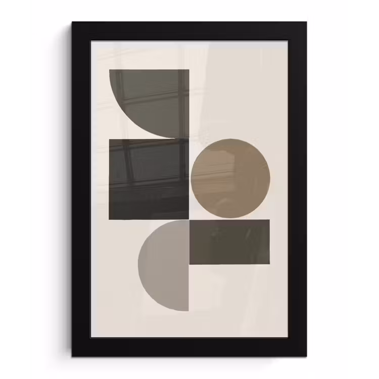 Aardetinten - Abstracte compositie - Eenvoudige vormen fotolijst zwart zonder passe partout klein -3d