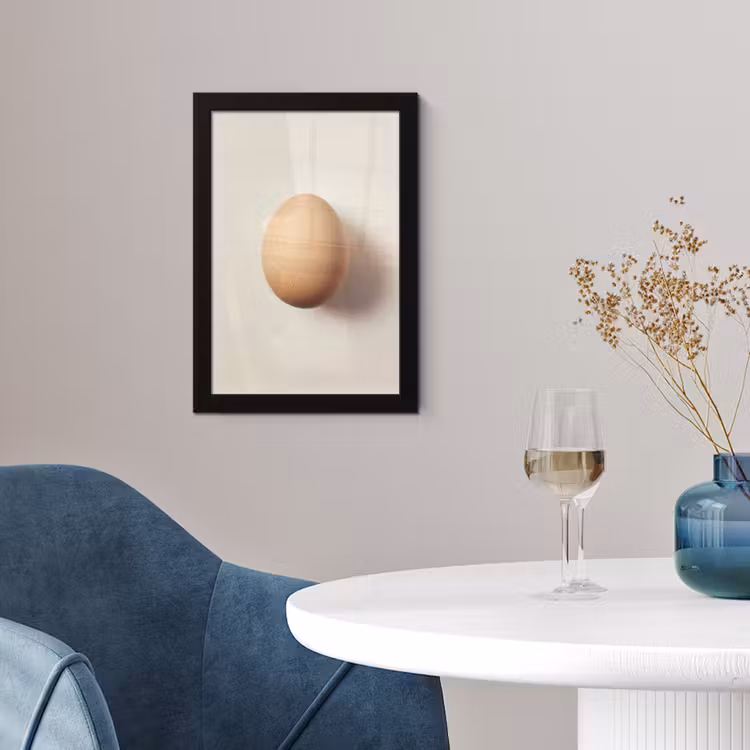 Ei - Beige - Ovaal - Egaal fotolijst zwart zonder passe partout klein -sfeer4