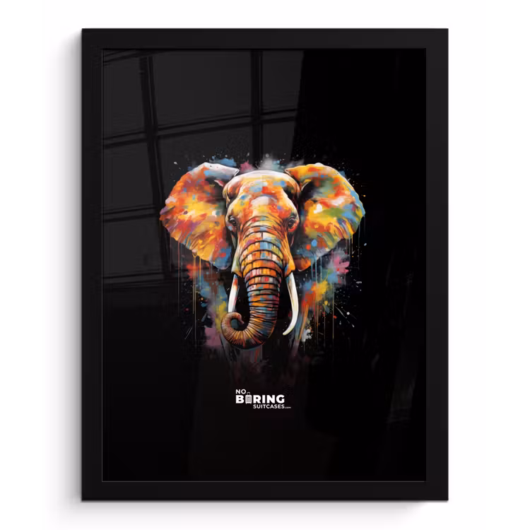 Olifant versierd met kleurrijke spetters fotolijst zwart zonder passe partout klein -3d