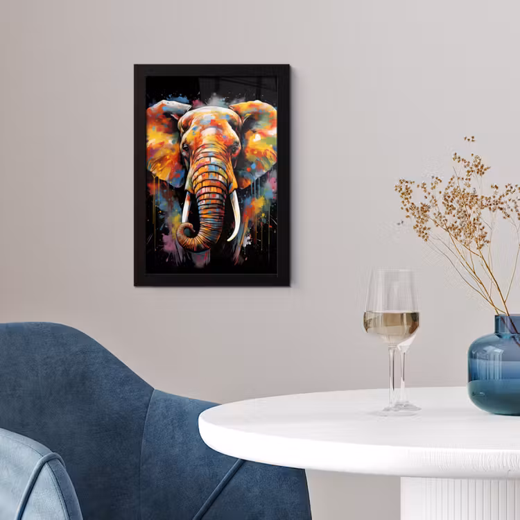 Olifant - Graffiti - Zwart - Dieren - Kleuren fotolijst zwart zonder passe partout klein -sfeer4