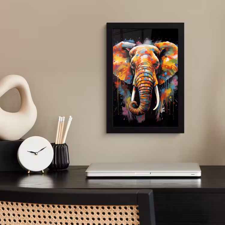 Olifant - Graffiti - Zwart - Dieren - Kleuren fotolijst zwart zonder passe partout klein -sfeer1