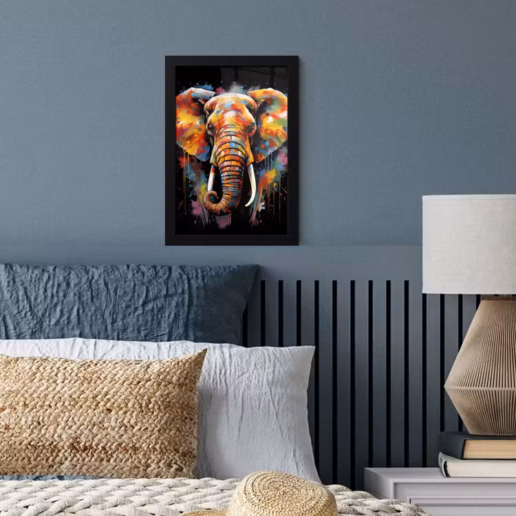 Olifant - Graffiti - Zwart - Dieren - Kleuren fotolijst zwart zonder passe partout klein -sfeer3