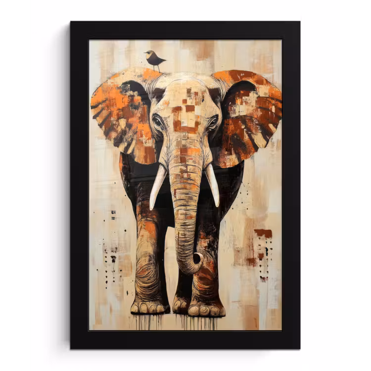Olifant - Slurf - Mozaïek - Abstract fotolijst zwart zonder passe partout klein -3d