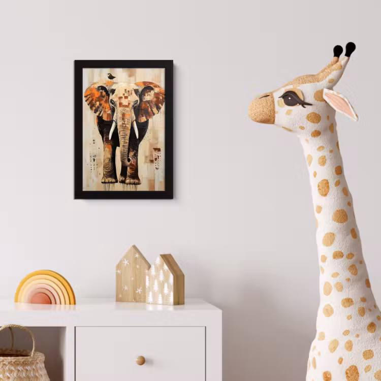 Olifant - Slurf - Mozaïek - Abstract fotolijst zwart zonder passe partout klein -usfeer4_kinderkamer