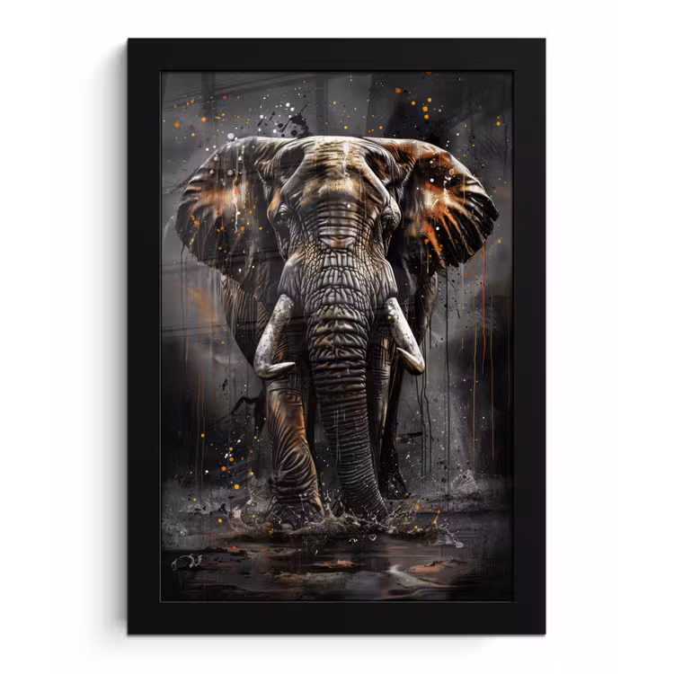 Olifant - Watercolor - Wilde dieren - Luxe fotolijst zwart zonder passe partout klein -3d