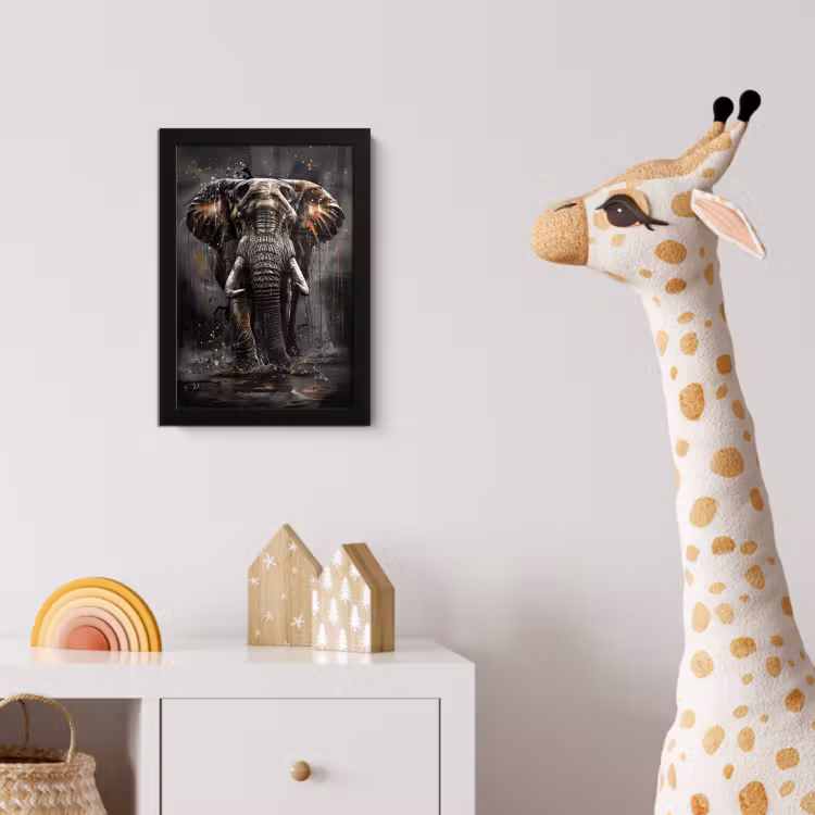 Olifant - Watercolor - Wilde dieren - Luxe fotolijst zwart zonder passe partout klein -usfeer4_kinderkamer