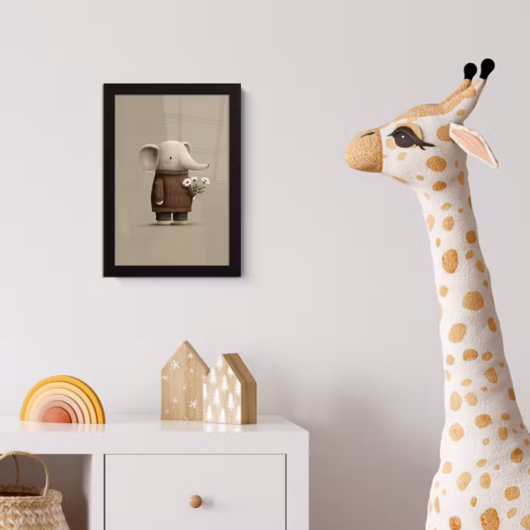 Olifant - Witte bloemen - Kindvriendelijk fotolijst zwart zonder passe partout klein -usfeer4_kinderkamer