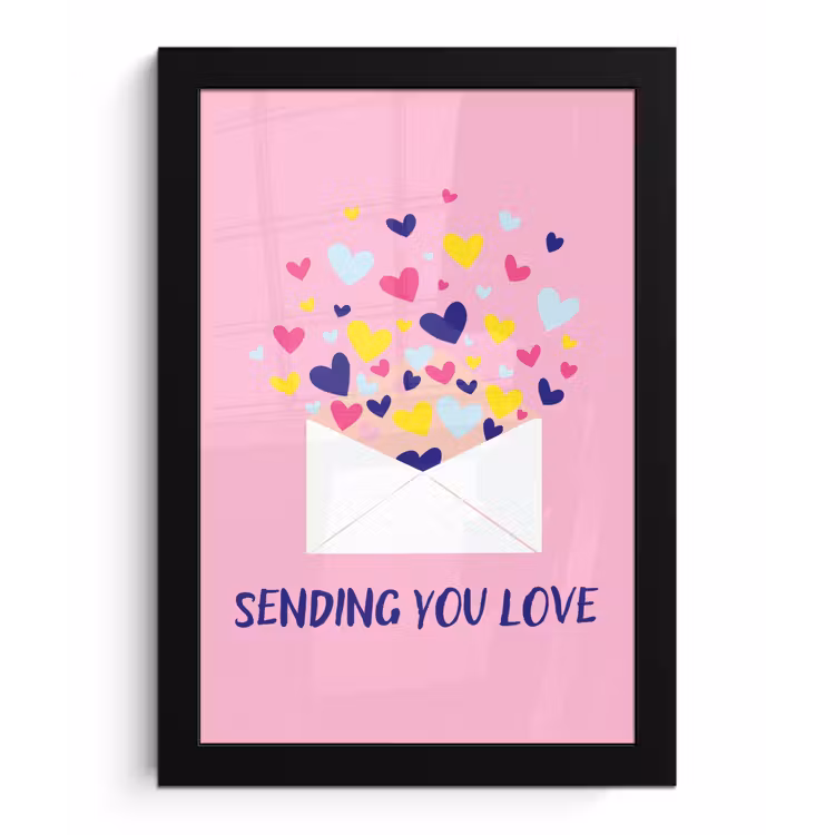 Envelop - Love - Hartjes - Valentijn fotolijst zwart zonder passe partout klein -3d