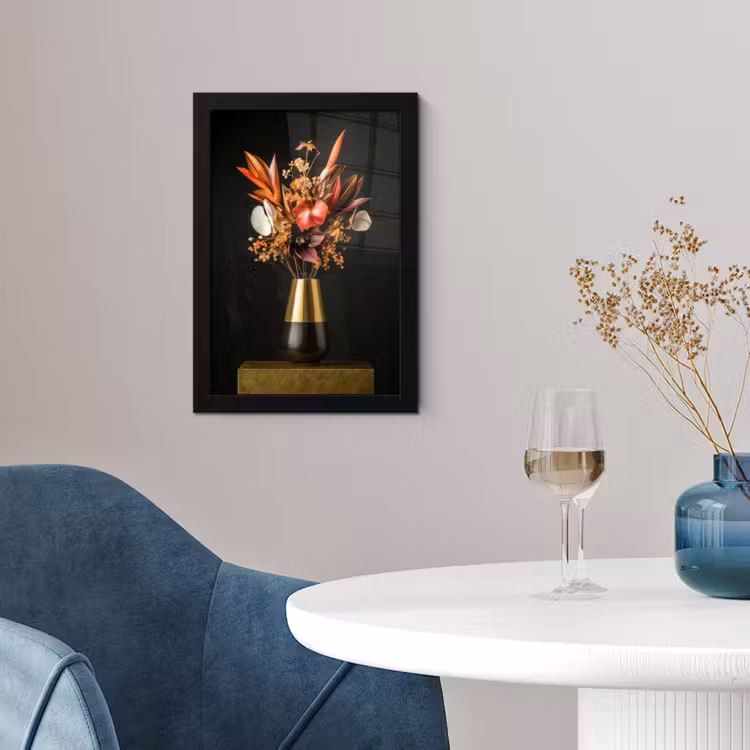 Exotisch - Boeket - Vaas - Goud fotolijst zwart zonder passe partout klein -sfeer4