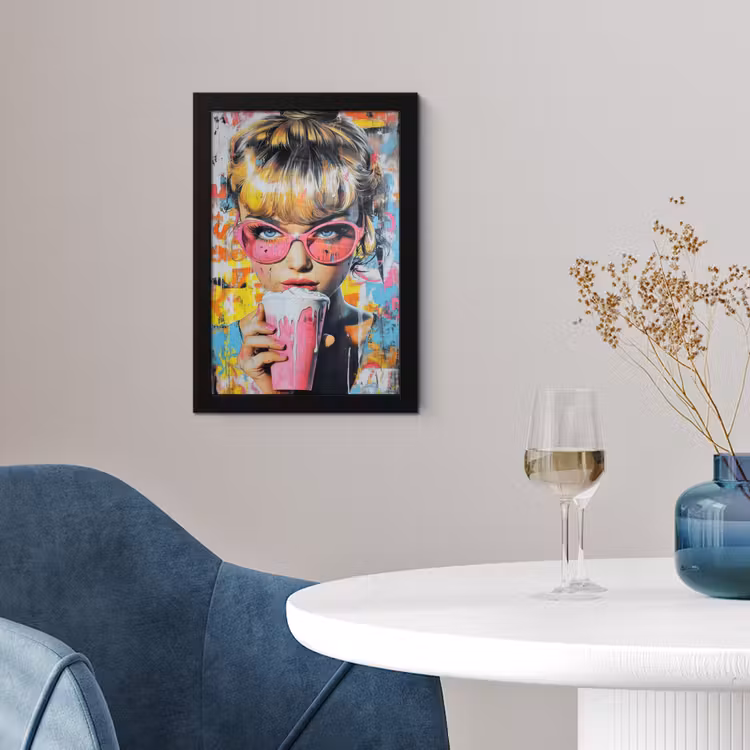 Expressief - Milkshake - Vrouw - Felle kleuren fotolijst zwart zonder passe partout klein -sfeer4