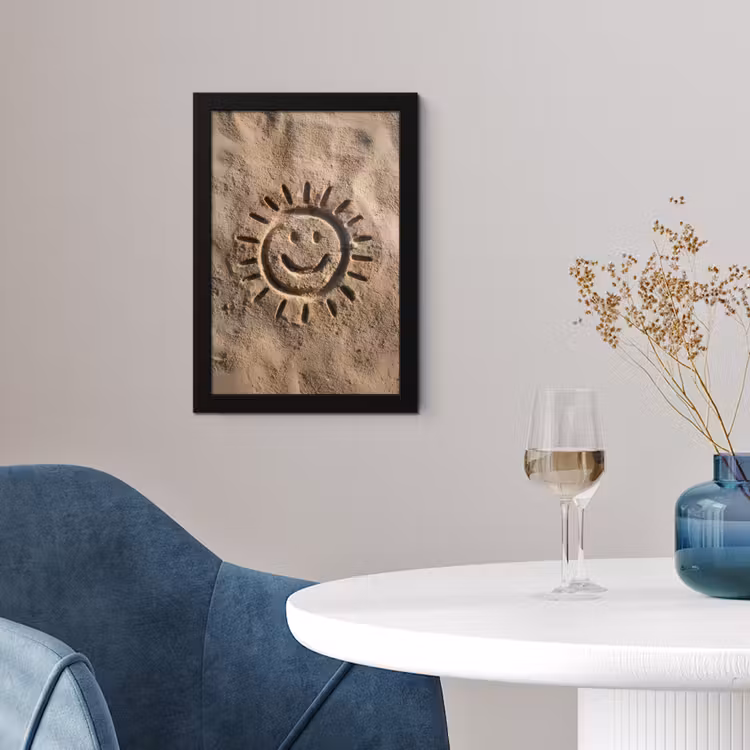 Gezichtje - Zon - Zand - Getekend fotolijst zwart zonder passe partout klein -sfeer4