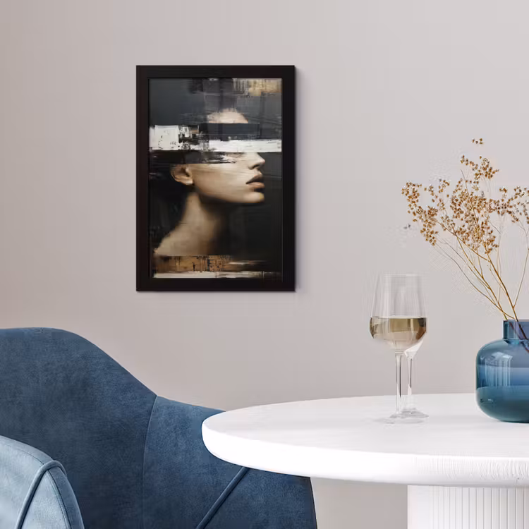Gezicht - Vrouw - Zwart - Abstract fotolijst zwart zonder passe partout klein -sfeer4
