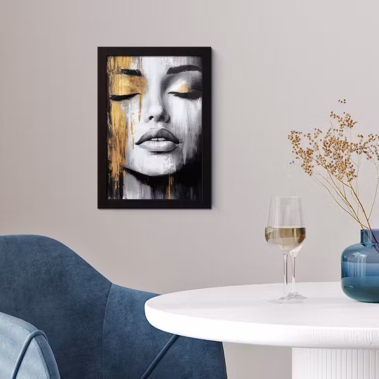 Gezicht - Vrouw - Penseelstreken - Abstract fotolijst zwart zonder passe partout klein -sfeer4
