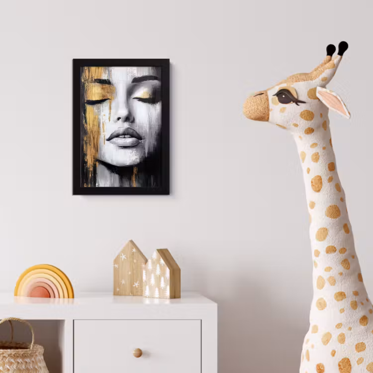 Gezicht - Vrouw - Penseelstreken - Abstract fotolijst zwart zonder passe partout klein -usfeer4_kinderkamer