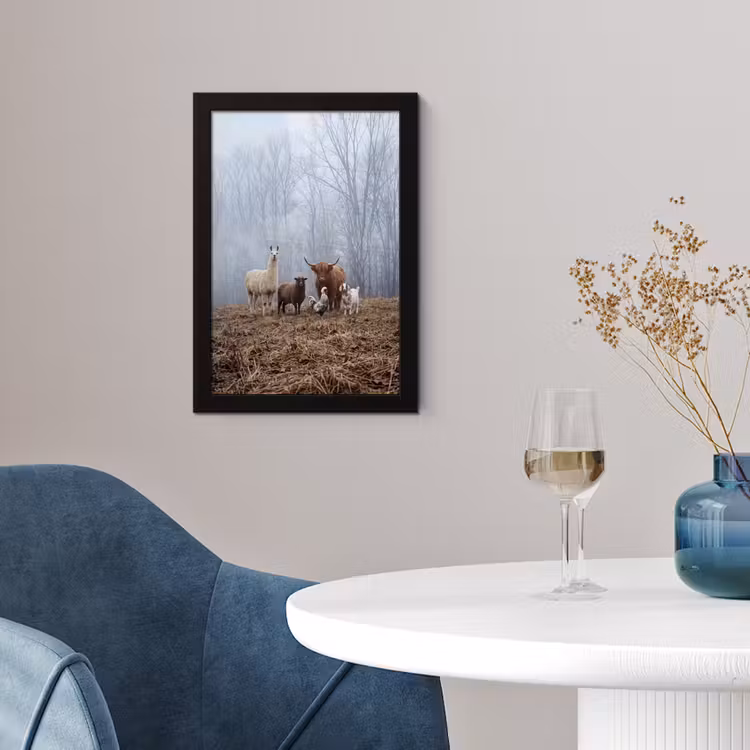 Boerderijdieren - Groep - Mist - Natuur - Rustiek fotolijst zwart zonder passe partout klein -sfeer4