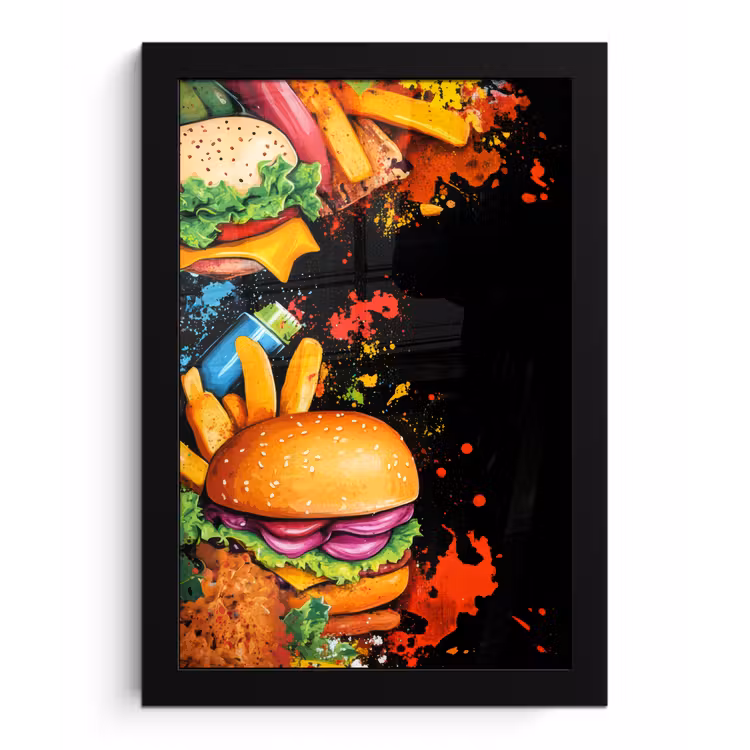 Fastfood - Graffiti - Hamburger - Eten - Modern fotolijst zwart zonder passe partout klein -3d