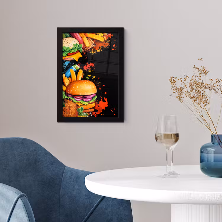 Fastfood - Graffiti - Hamburger - Eten - Modern fotolijst zwart zonder passe partout klein -sfeer4