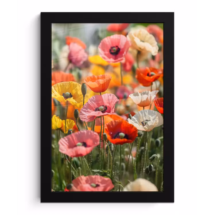 Bloemenveld - Klaprozen - Kleurrijk fotolijst zwart zonder passe partout klein -3d