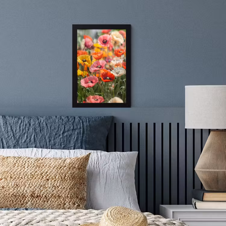 Bloemenveld - Klaprozen - Kleurrijk fotolijst zwart zonder passe partout klein -sfeer3