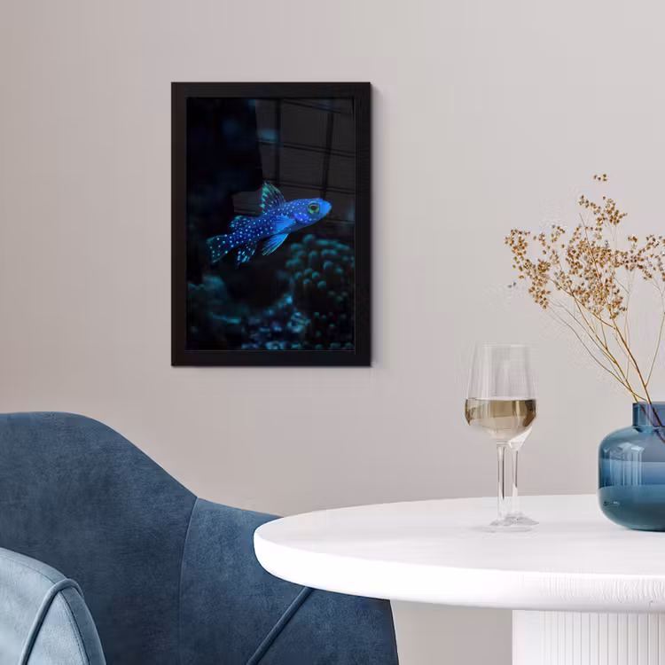Vis - Stippen - Koraal - Blauw fotolijst zwart zonder passe partout klein -sfeer4
