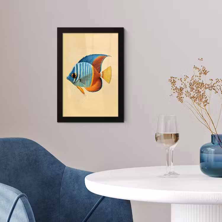Vis - Vinnen - Blauw - Ogen fotolijst zwart zonder passe partout klein -sfeer4