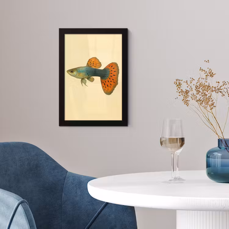 Vis - illustratie - Stippen - Oranje fotolijst zwart zonder passe partout klein -sfeer4