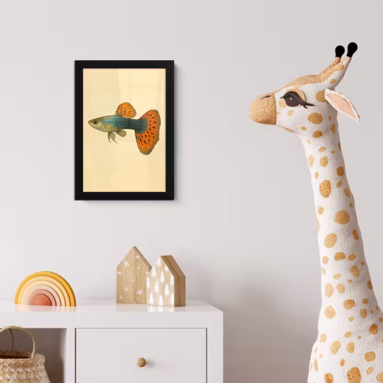 Vis - illustratie - Stippen - Oranje fotolijst zwart zonder passe partout klein -usfeer4_kinderkamer