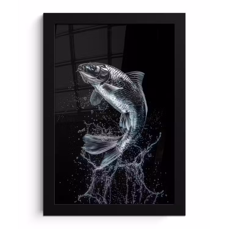 Vis - Koi - Zwart - Water fotolijst zwart zonder passe partout klein -3d