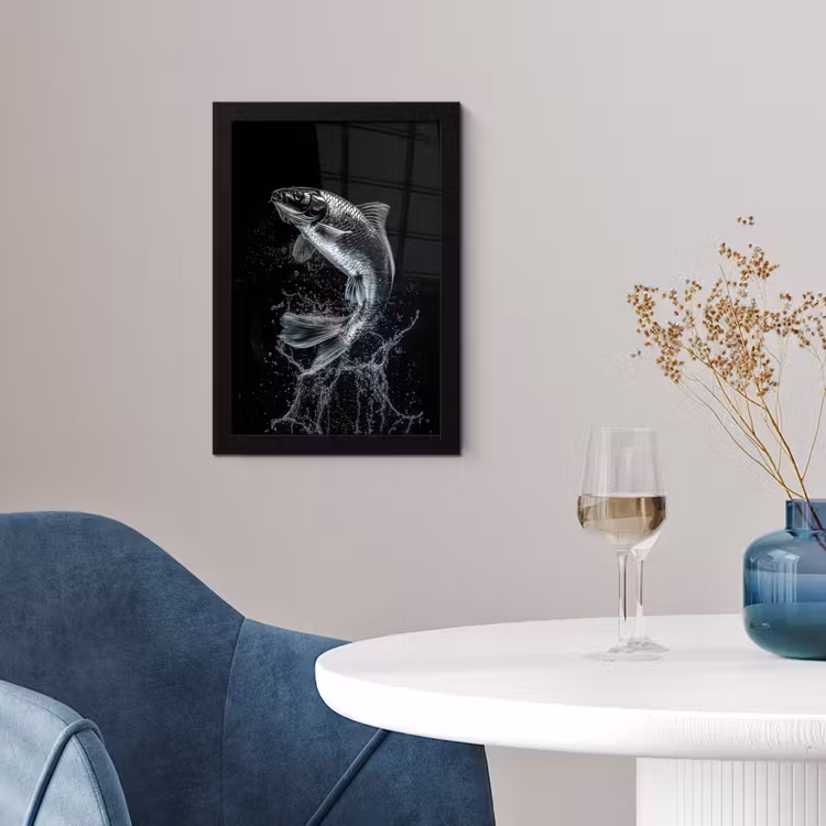 Vis - Koi - Zwart - Water fotolijst zwart zonder passe partout klein -sfeer4