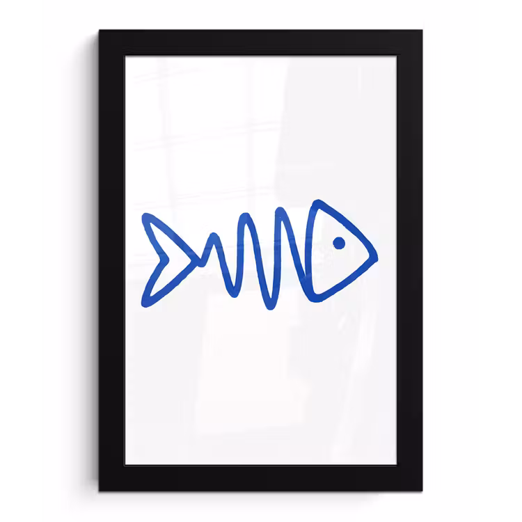 Vis - Minimalistisch - Blauw - Lijn fotolijst zwart zonder passe partout klein -3d