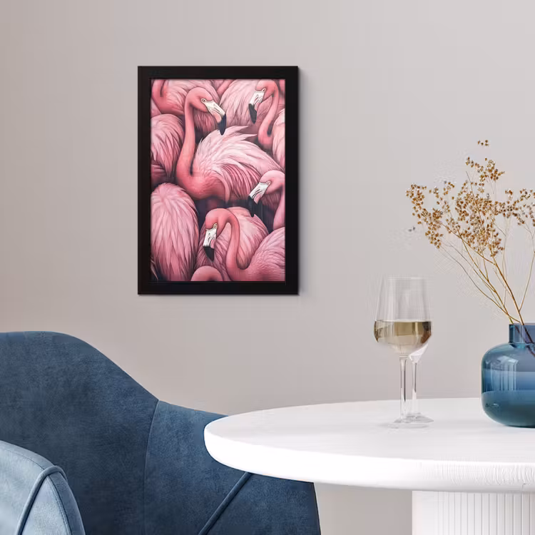 Flamingo - Roze - Dieren fotolijst zwart zonder passe partout klein -sfeer4