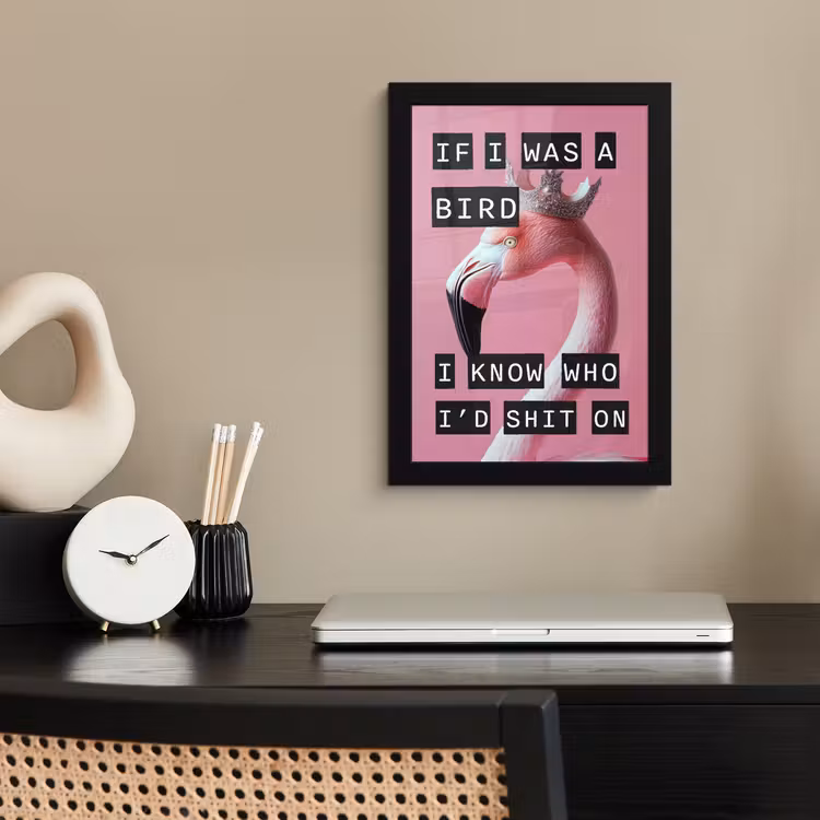 Flamingo - Roze - Vogel - Decoratie fotolijst zwart zonder passe partout klein -sfeer1